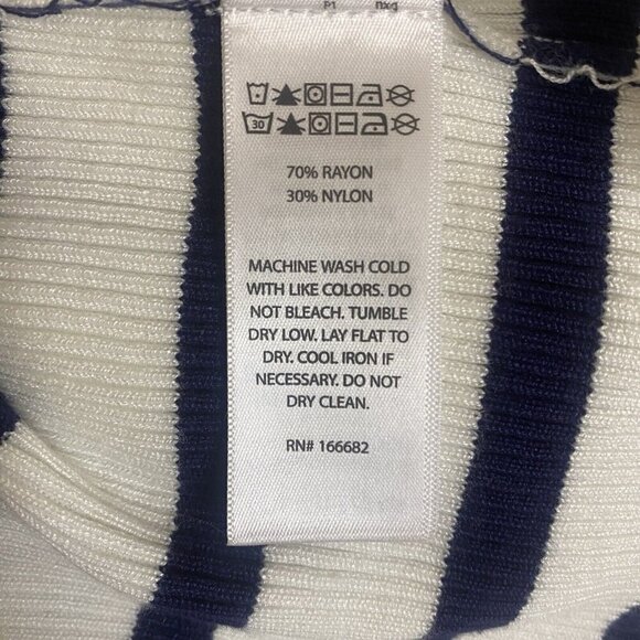 $695 CAROLINE CONSTAS Knit Stretch Midi Dress Striped White/Navy Bodycon L - Picture 11 of 11